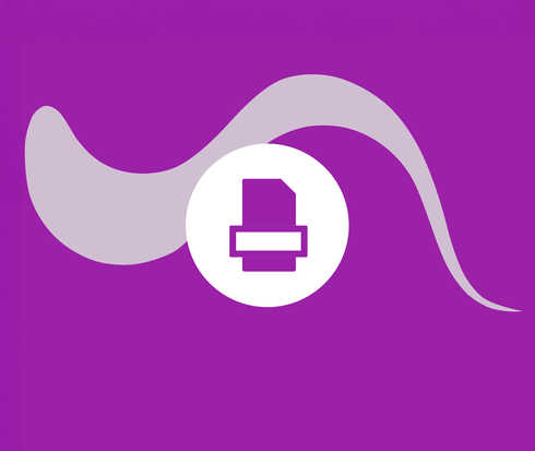 Icon mit einem symbolisierten Fax auf lilafarbenem Hintergrund.