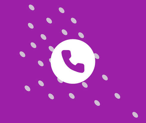 Icon mit einem Telefon auf lilafarbenem Hintergrund.