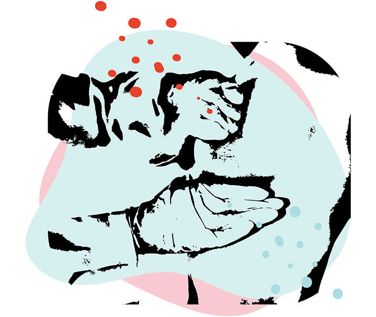 Leben mit Brustkrebs: Illustration vom Abtasten einer Brust Leben mit Brustkrebs: Illustration vom Abtasten einer Brust