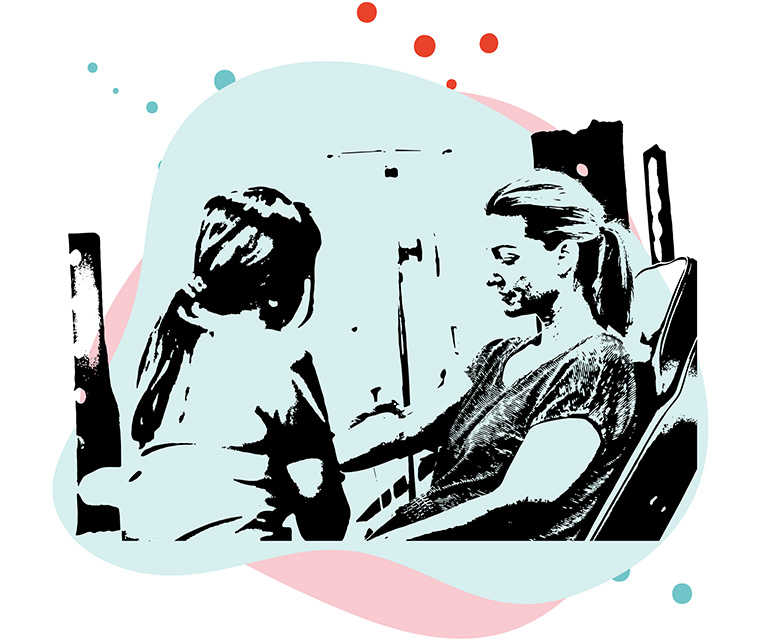 Leben mit Brustkrebs: Illustration einer Frau bei der Chemotherapie