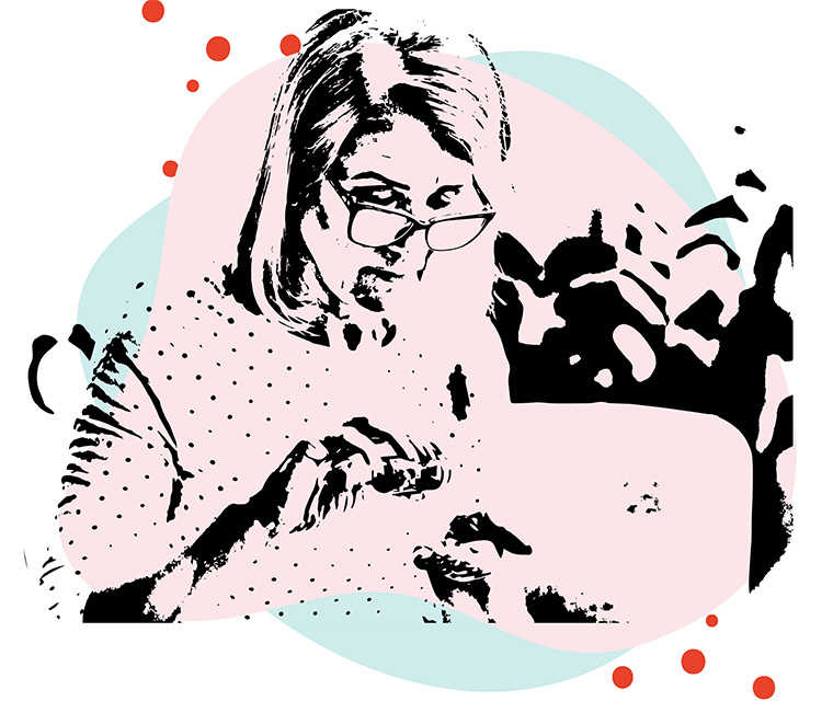 Leben mit Brustkrebs: Illustration einer Frau die sich ihre Tabletten in die Hand schüttet