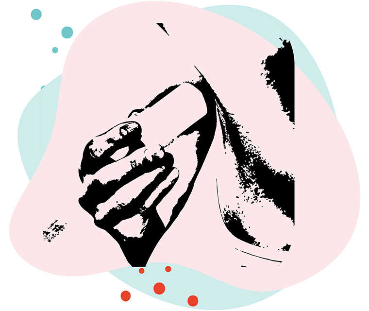 Leben mit Brustkrebs: Illustration einer Frau die einen Deokristall benutzt