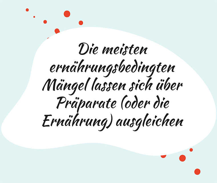 Leben mit Brustkrebs: Spruch - Die meisten ernährungsbedingten Mängel lassen sich über Präparate (oder die Ernährung) ausgleichen