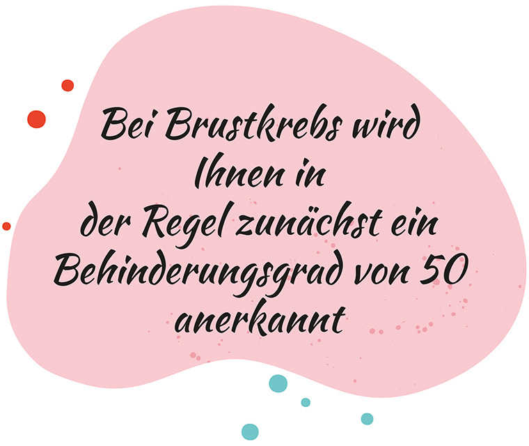 Leben mit Brustkrebs: Spruch - Bei Brustkrebs wird Ihnen in der Regel zunächst ein Behinderungsgrad von 50 anerkannt