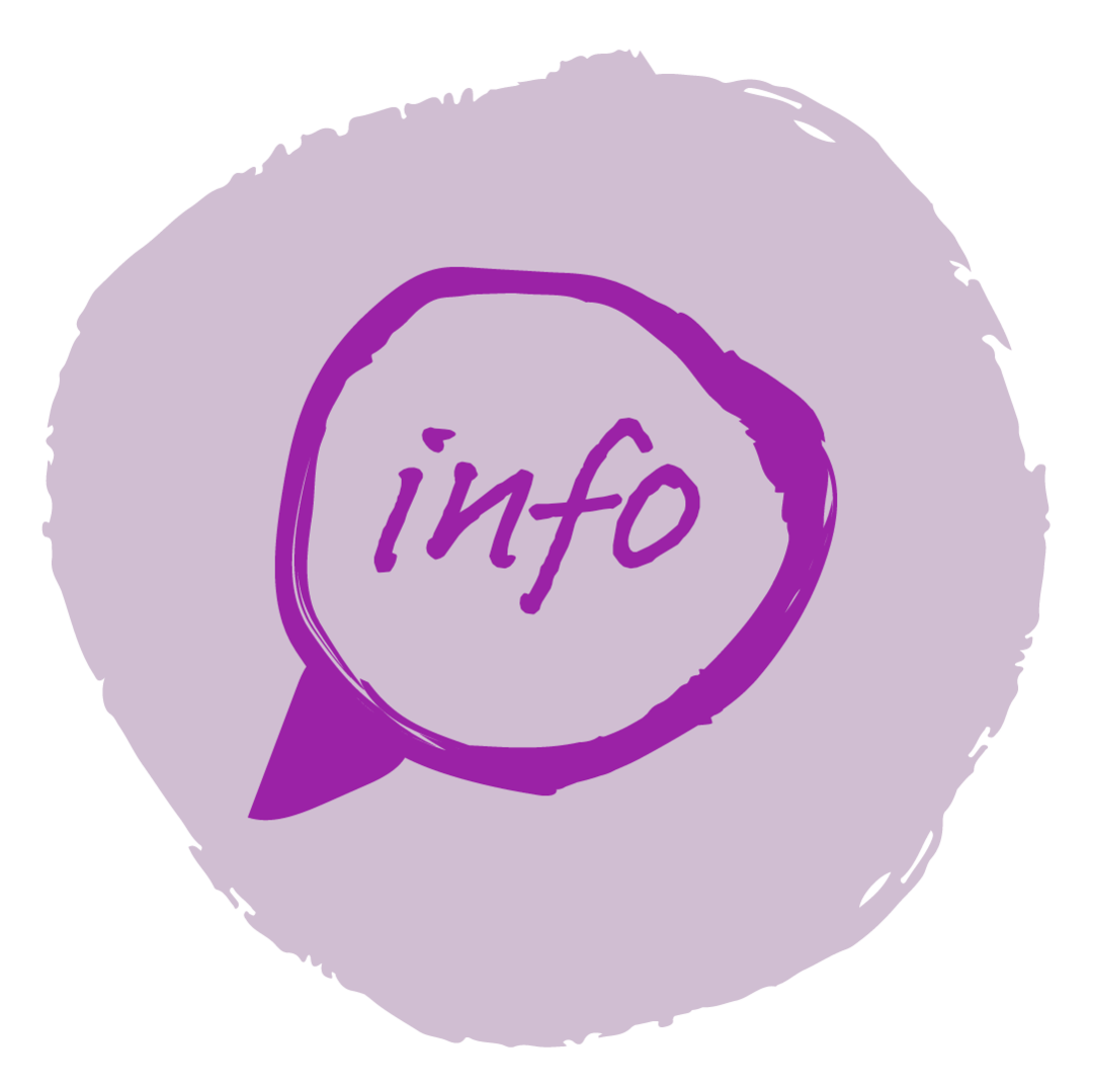 Icon mit Schriftzug „info“ in einer Sprechblase.