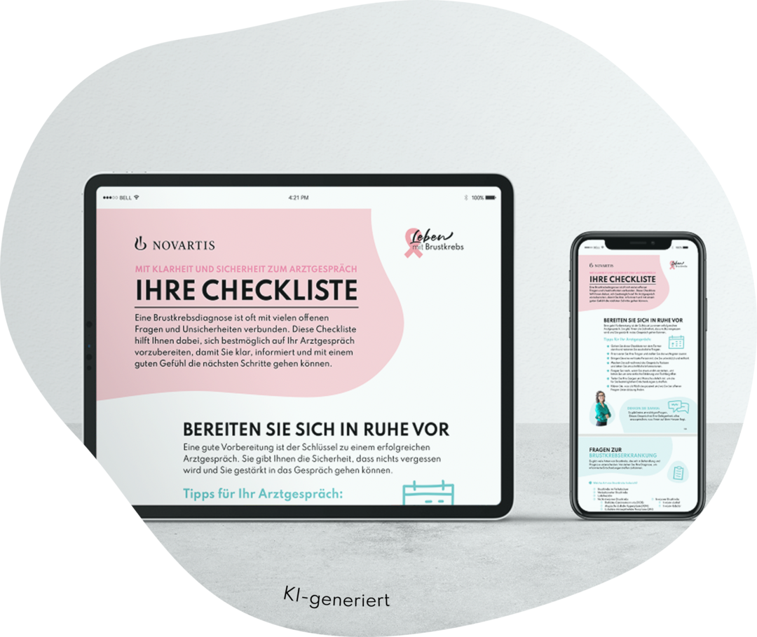Checkliste für das Arztgespräche bei frühem Brustkrebs Geöffnete Checkliste auf einem Bildschirm